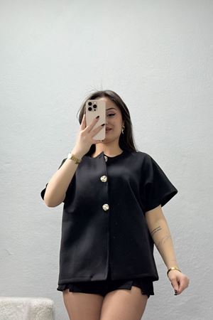 Scuba Kumaş Gold Düğmeli Ceket Siyah - 32456.2023.