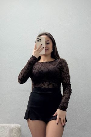 Flok Baskılı Tül Bluz Kahve - 70957.1567.