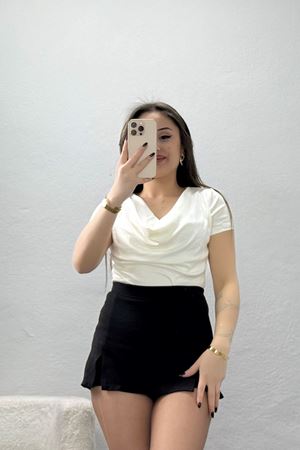 Degaje Yaka Penye Kumaş Bluz Ekru - 71422.1748.