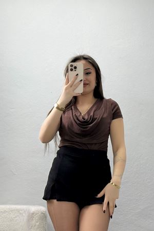 Degaje Yaka Penye Kumaş Bluz Kahve - 71422.1748.