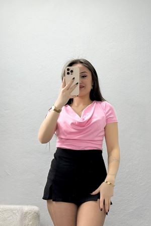 Degaje Yaka Penye Kumaş Bluz Pembe - 71422.1748.