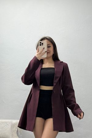 Belden Pensli Tek Düğme Blazer Ceket Mürdüm - 71437.1991.