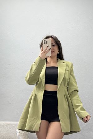 Belden Pensli Tek Düğme Blazer Ceket Yeşil - 71437.1991.