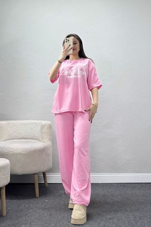 2 İplik Biyeli Baskılı Eşofman Takımı Pembe - 52265.1005.