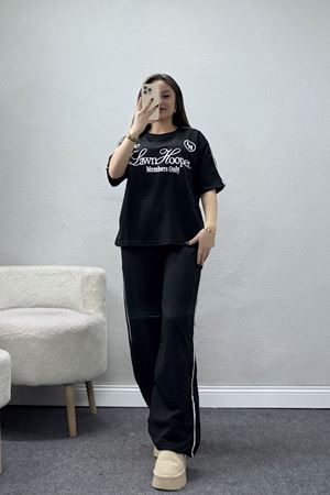 2 İplik Biyeli Baskılı Eşofman Takımı Siyah - 52265.1005.