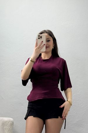 Arkası Bağlamalı Tişört Mürdüm - 4238.2135.
