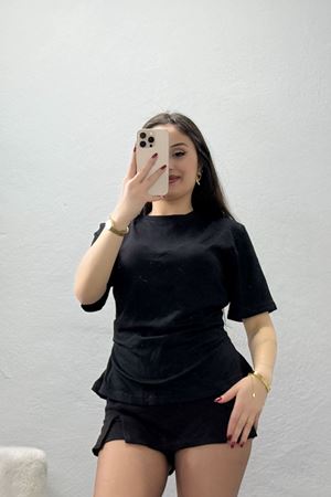 Arka Yırtmaçlı Tişört Siyah - 1395.2135.