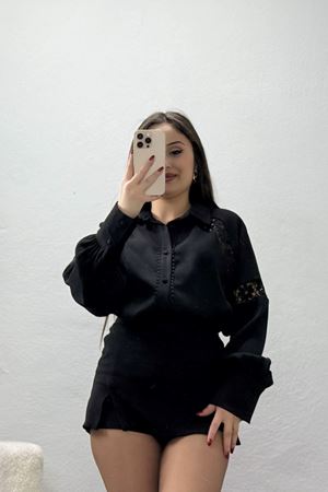 Dantel Detaylı Gömlek Siyah - 5237.360.