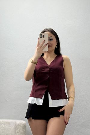 Poliviskon Gömlek Detay Yelek Bordo - 8212.1437.