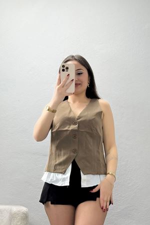 Poliviskon Gömlek Detay Yelek Mocha - 8212.1437.