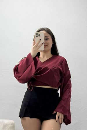 Bağlamalı Asimetrik Gömlek Bordo - 30872.1949.