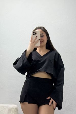 Bağlamalı Asimetrik Gömlek Siyah - 30872.1949.