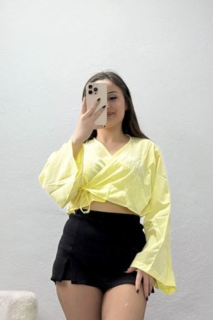 Bağlamalı Asimetrik Gömlek Tereyağsarı - 30872.1949.