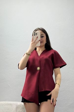 Asimetrik Scuba Kumaş Gold Düğmeli Ceket Bordo - 32455.2023.