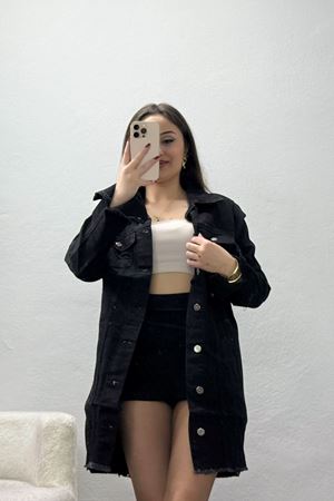 Püsküllü Kot Ceket Siyah - 32520.2141.