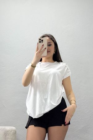 Omuz İncili Viskon Bluz Beyaz - 70750.599.