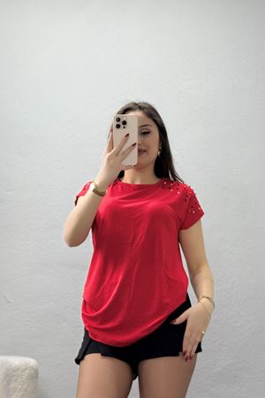 Omuz İncili Viskon Bluz Kırmızı - 70750.599.