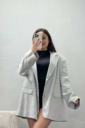 Poliviskon Oversize Astarlı Blazer Ceket Gri - 71117.1437.