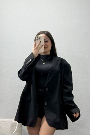 Poliviskon Oversize Astarlı Blazer Ceket Siyah - 71117.1437.