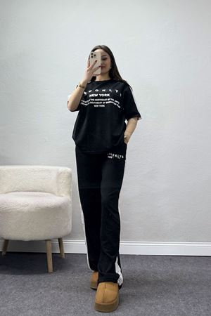 2 İplik Şeritli Baskılı Eşofman Takımı Siyah - 52264.1005.