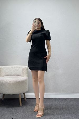 Prenses Kol Lamine Dabıl Mini Elbise  Siyah - 71233.1397.