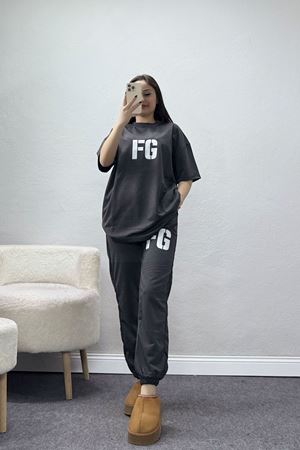 Baskılı Oversize İki İplik Wortex Takım Boyalıantrasit - 80316.1878.