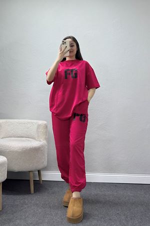 Baskılı Oversize İki İplik Wortex Takım Fuşya - 80316.1878.