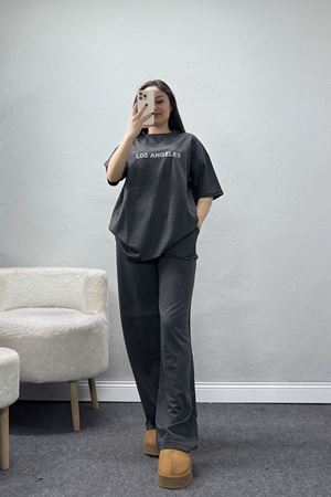 Taş Baskılı Palazzo 2 İplik Wortex Takım Boyalıantrasit - 80321.1878.