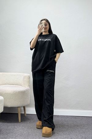 Taş Baskılı Palazzo 2 İplik Wortex Takım Siyah - 80321.1878.