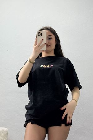 Baskılı Penye Tişört Siyahsarı - 41305.0034.