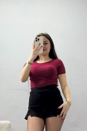 Sırt Transparan Dantel Detaylı İpeksi Viskon Bluz Bordo - 71092.1567.