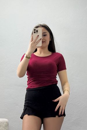 Sırt V Yaka Dantel Detaylı İpeksi Viskon Bluz Bordo - 71119.1567.