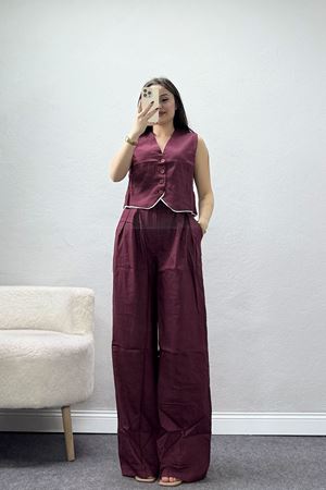 Crop Yelek Pantolon Takım Bordo - 7565.1437.