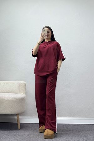 2 İplik Şeritli Eşofman Takımı Bordo - 32262.1567.