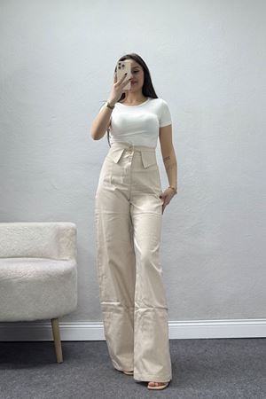 Yaka Detay Gabardin Pantolon Taş - 7494.1437.