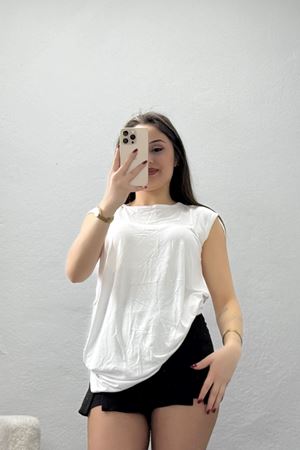 Bisiklet Yaka Sıfır Kollu Viskon Bluz Beyaz - 71487.599.