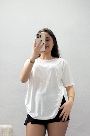 Bisiklet Yaka Kısa Kollu Viskon Bluz Beyaz - 71488.599.