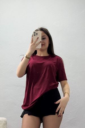 Bisiklet Yaka Kısa Kollu Viskon Bluz Bordo - 71488.599.