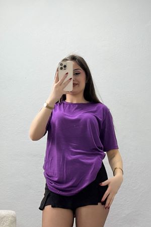 Bisiklet Yaka Kısa Kollu Viskon Bluz Mor - 71488.599.