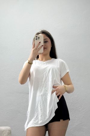 V Yaka Kısa Kollu Viskon Bluz Beyaz - 71489.599.