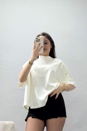Omuz Çıtçıt Detay Modal Bluz Ekru - 71493.1567.