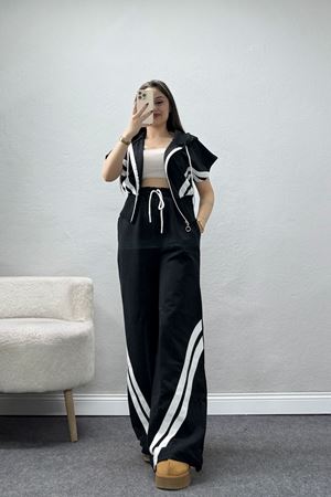 Şeritli 2 İplik Fermuarlı Eşofman Takımı Siyah - 52263.1857.