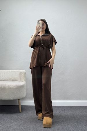 Örme Dokuma Fermuarlı Bağçık Detaylı Takım Kahve - 55133.701.