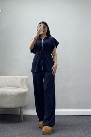 Örme Dokuma Fermuarlı Bağçık Detaylı Takım Lacivert - 55133.701.