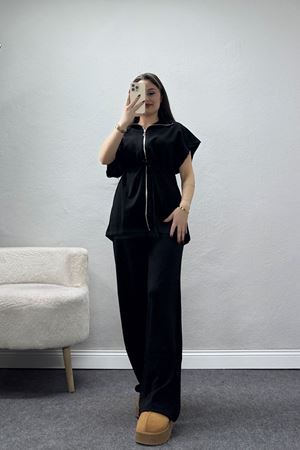 Örme Dokuma Fermuarlı Bağçık Detaylı Takım Siyah - 55133.701.