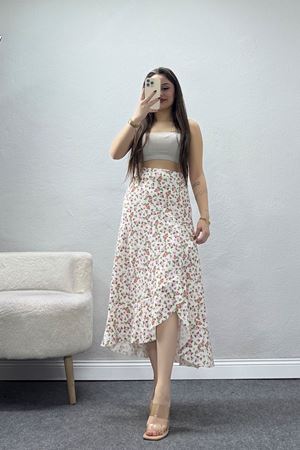 Fırfırlı Yırtmaçlı Etek Beyaz - 16698.1355.