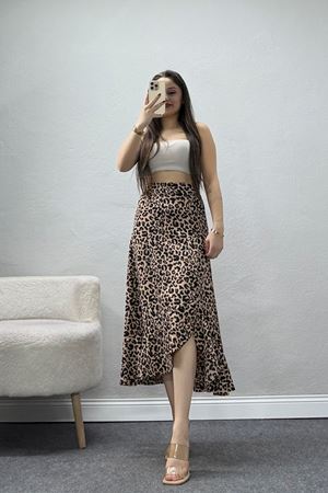 Fırfırlı Yırtmaçlı Etek Leopar - 16698.1355.