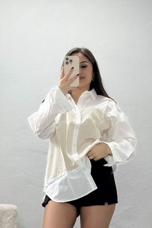 Çizgi Desen Terikoton Gömlek Bej - 32535.2111.
