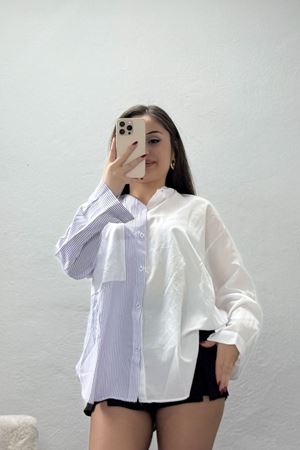 Çizgi Desen Terikoton Gömlek İndigo - 32568.2111.