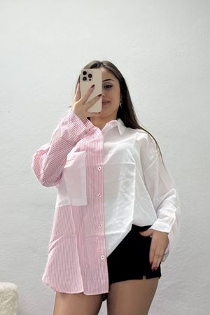 Çizgi Desen Terikoton Gömlek Pembe - 32568.2111.